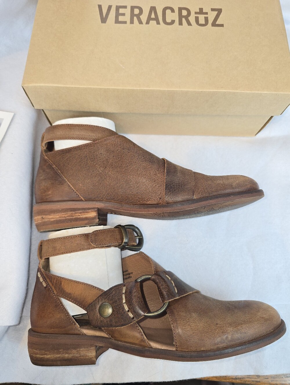 Sundance Veracruz Cusco Distressed Brown Leather Cutout Booties W/Box EU 38
